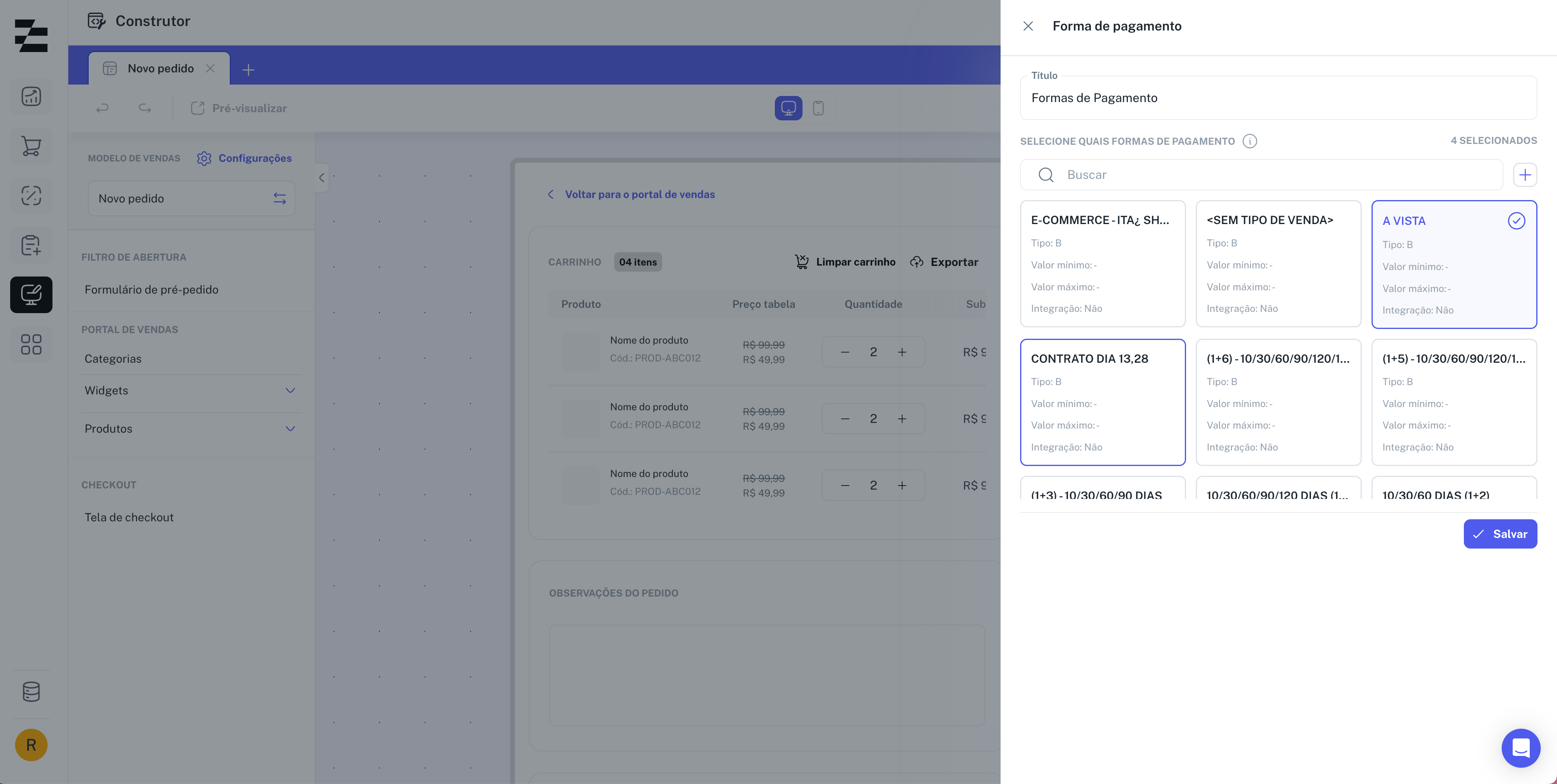 Configuração de formas de pagamento ativas