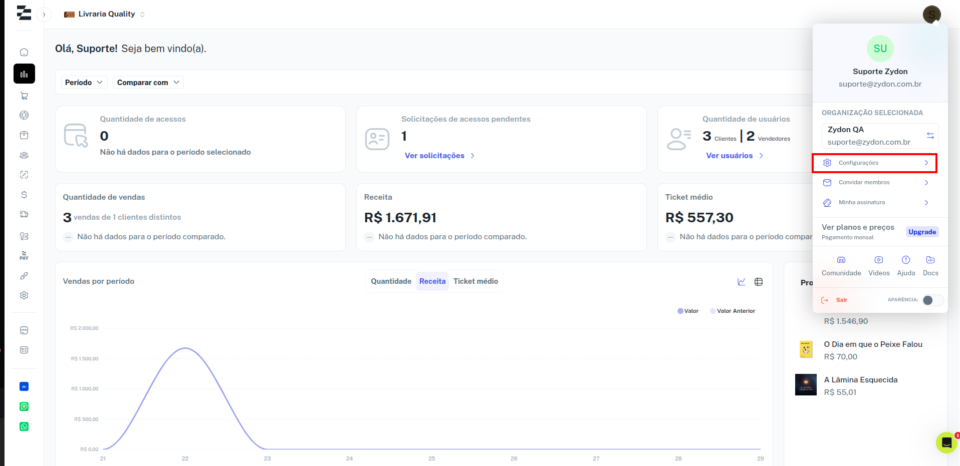 Configurações de organização