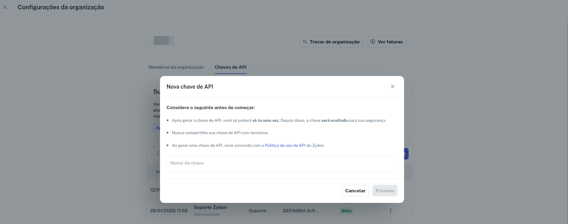 Botão adicionar chave