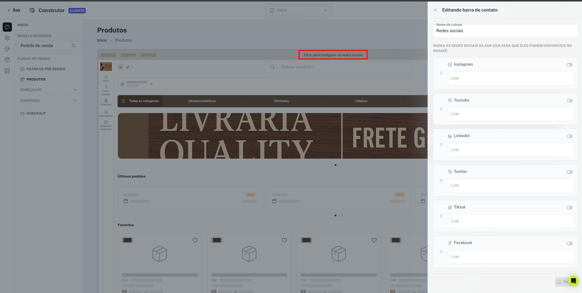 Configuração de redes sociais no B2B