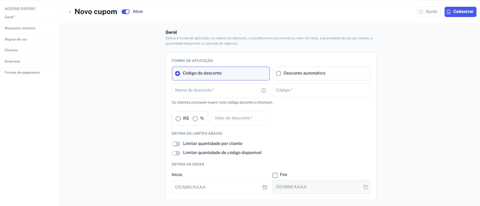 Código de desconto
