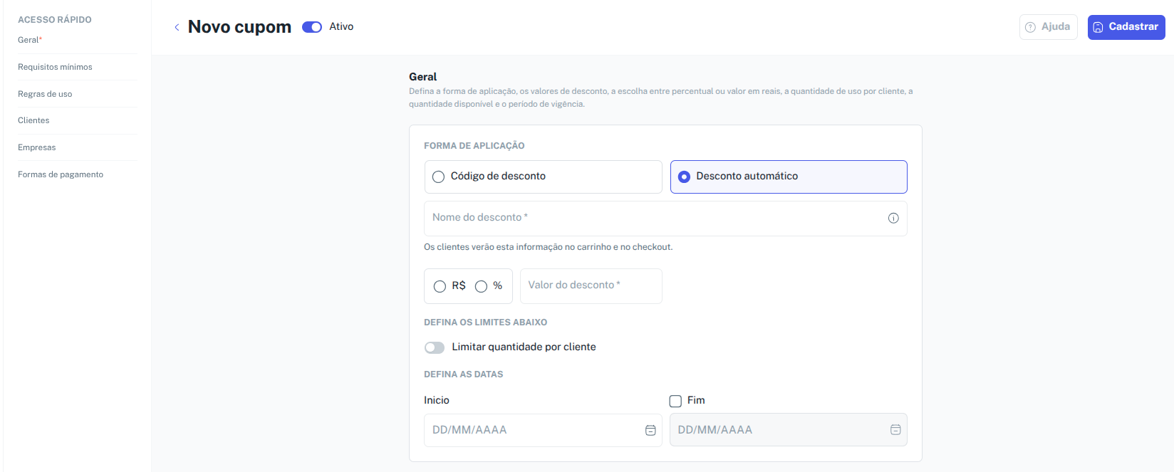 Desconto automático