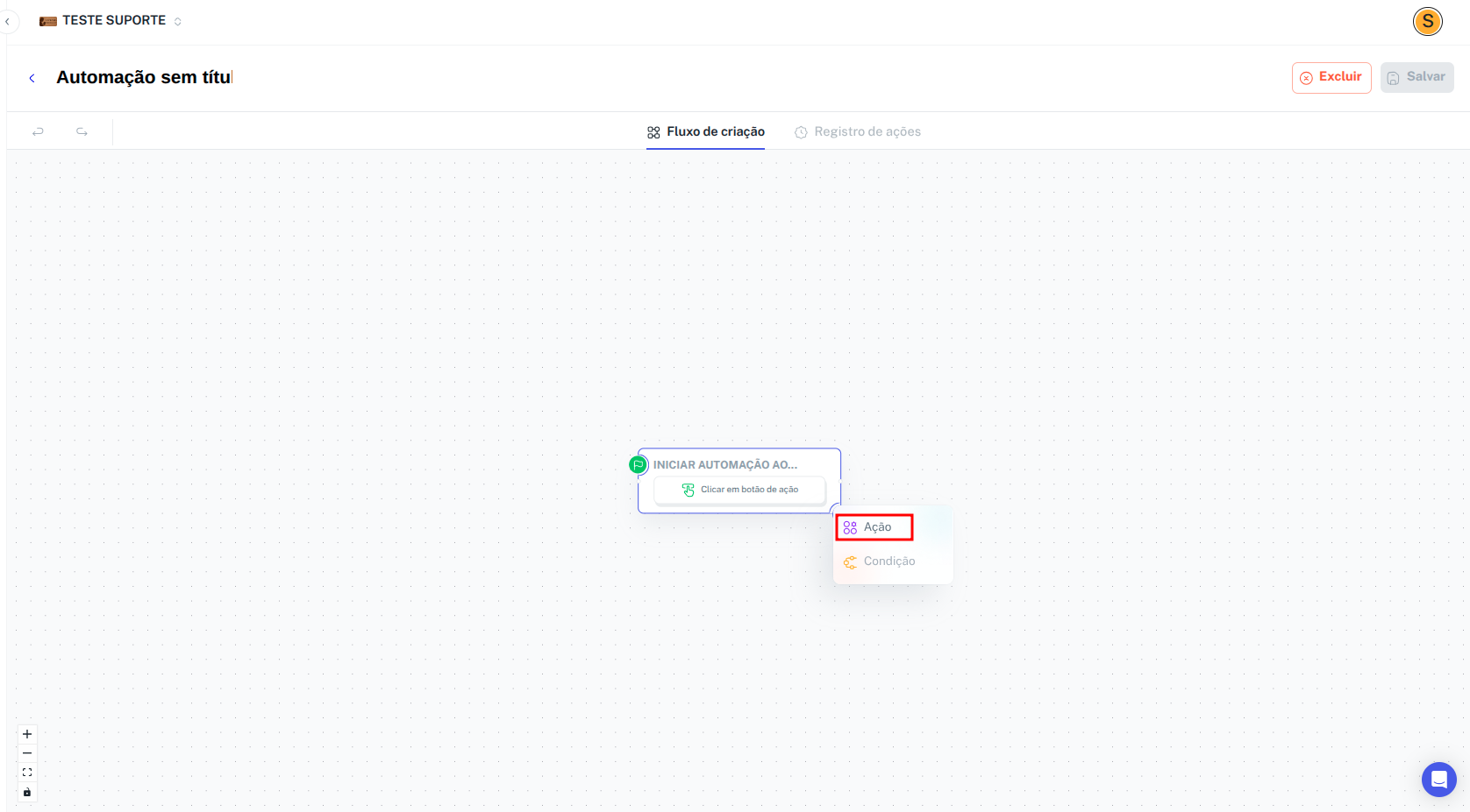 Adicionar ações ao fluxo