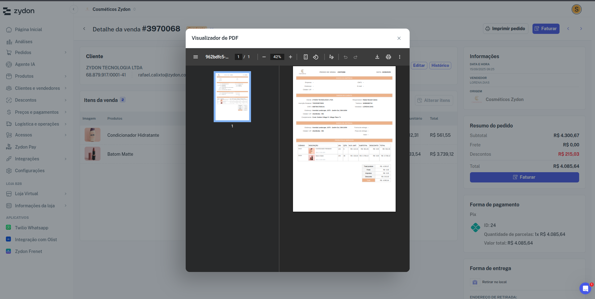 Opção de impressão PDF