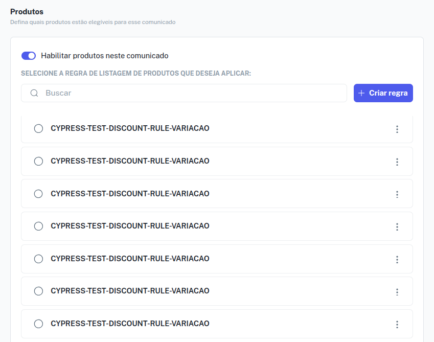 Configuração de produtos