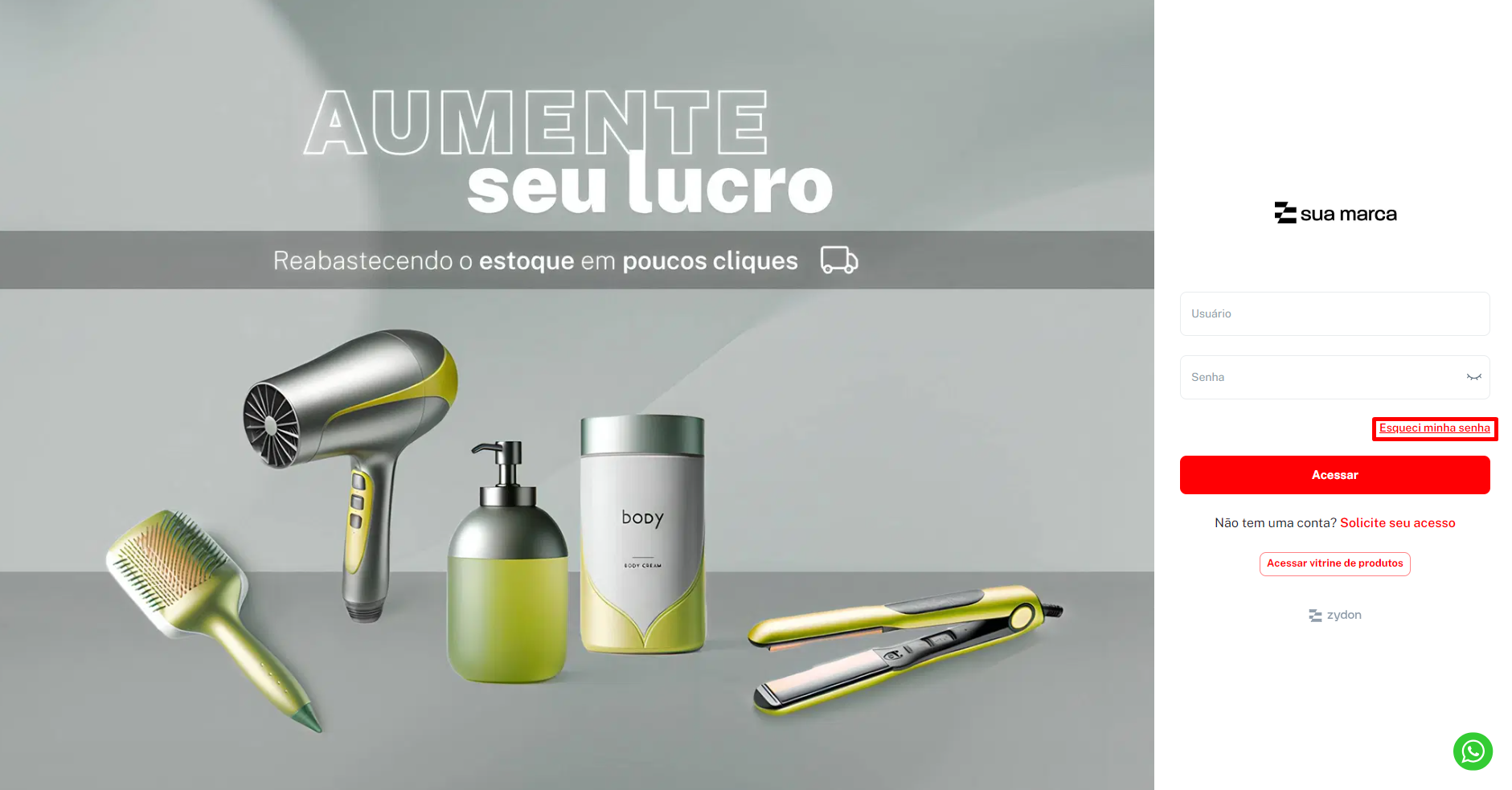 Tela de login com botão Esqueci minha senha