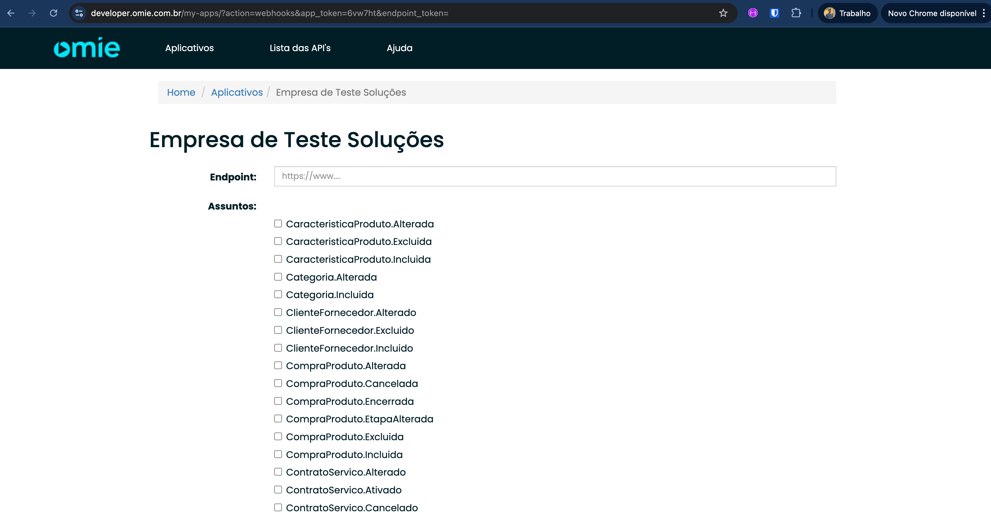 Configuração de Webhooks