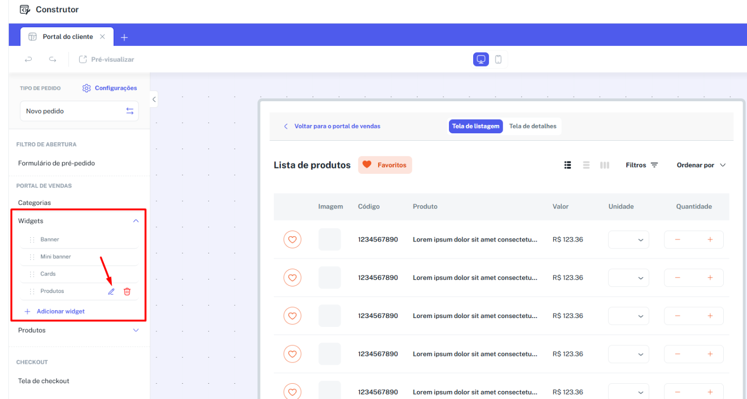 Ícone de edição de widget