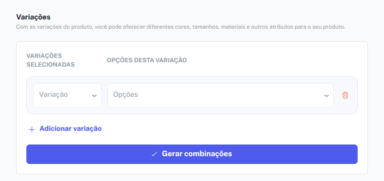 Configuração de variações