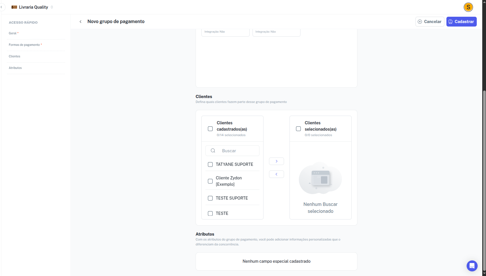 Configurações de Atributos