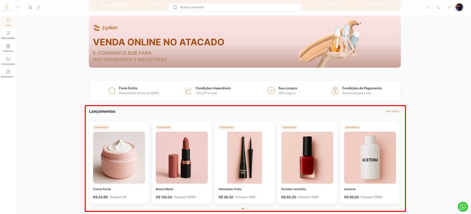 Visualização do widget no portal