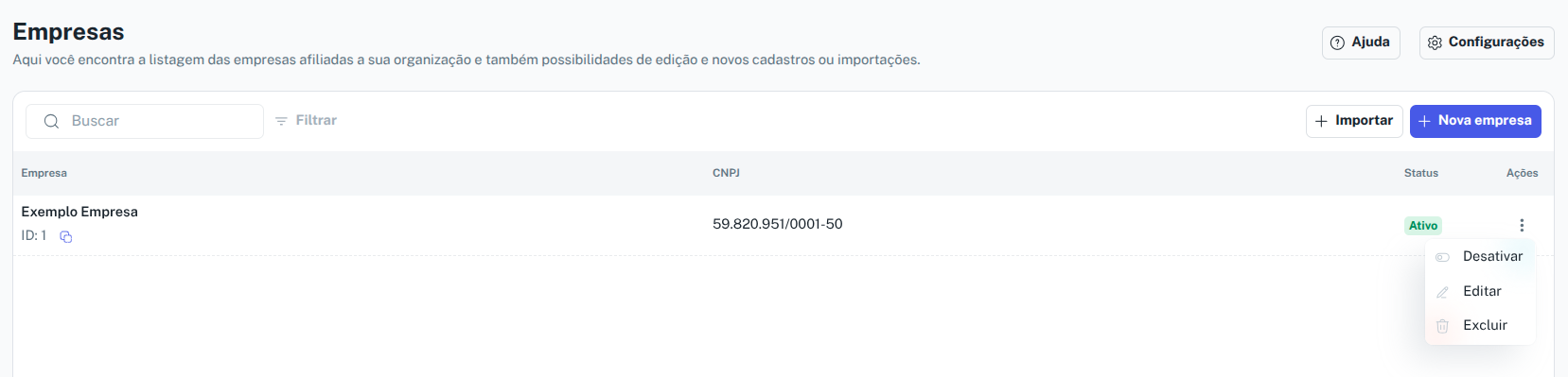 Ações na listagem de empresas