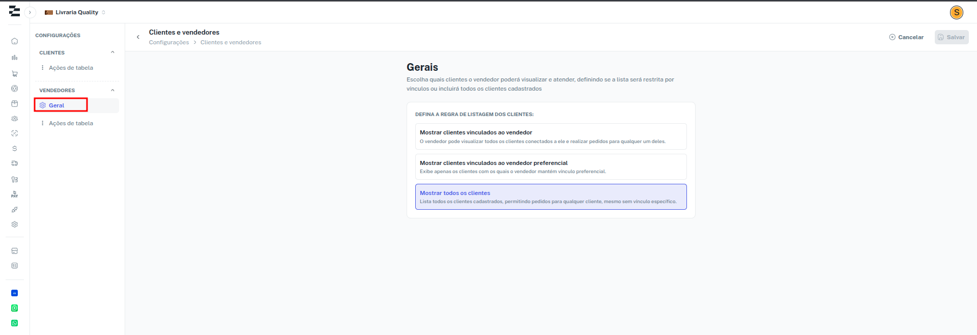 Regras de listagem de clientes para vendedores