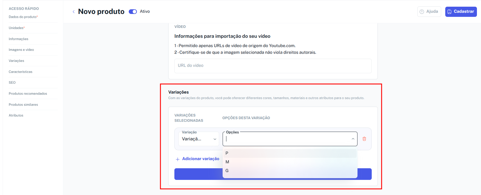 Utilização de variações no produto
