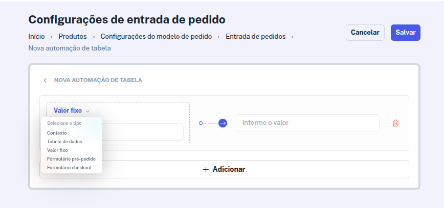 Vinculação de automações no pedido