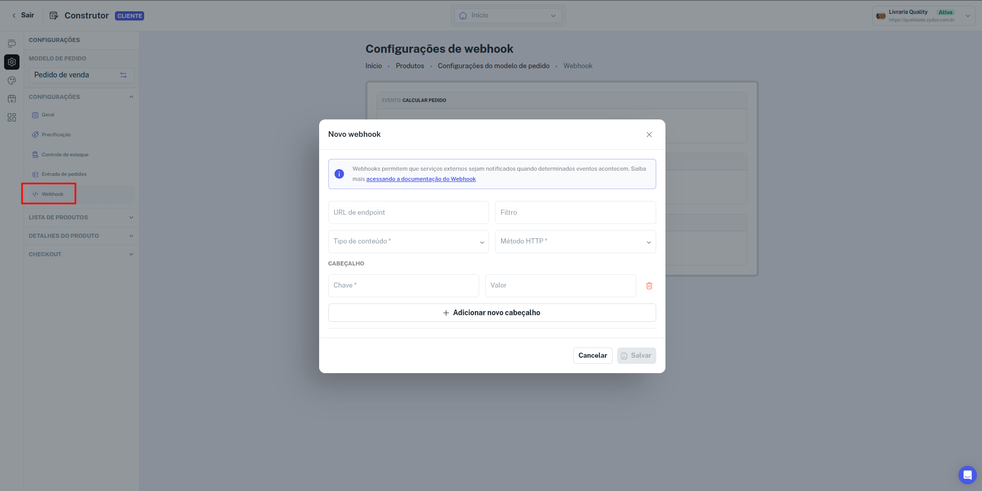 Configuração de Webhook