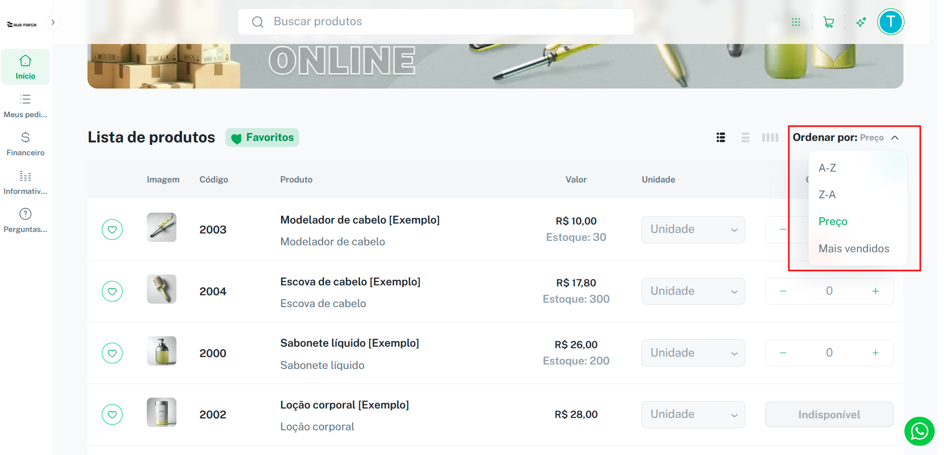 Visualização final da ordenação no portal