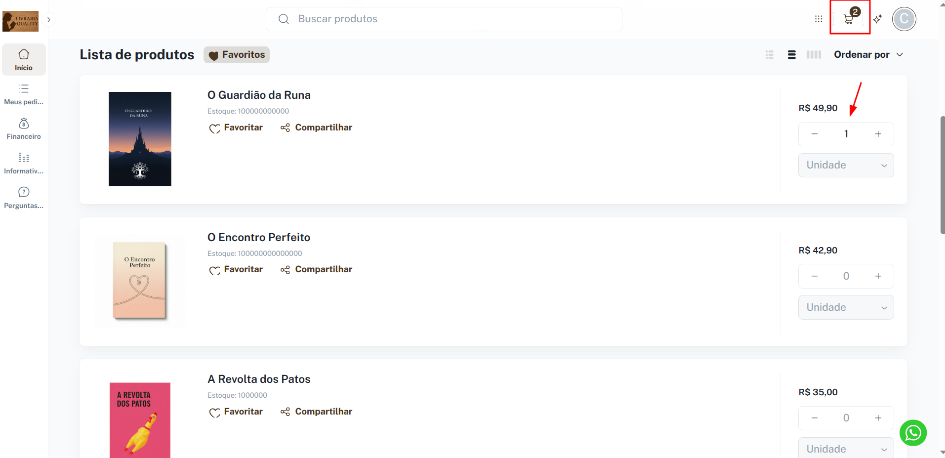 Adicionando produtos