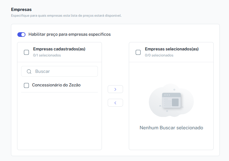 Configuração de desconto por empresas