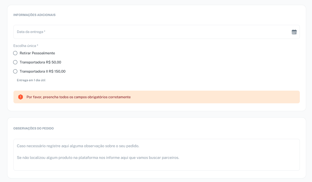 Checkout com informações adicionais