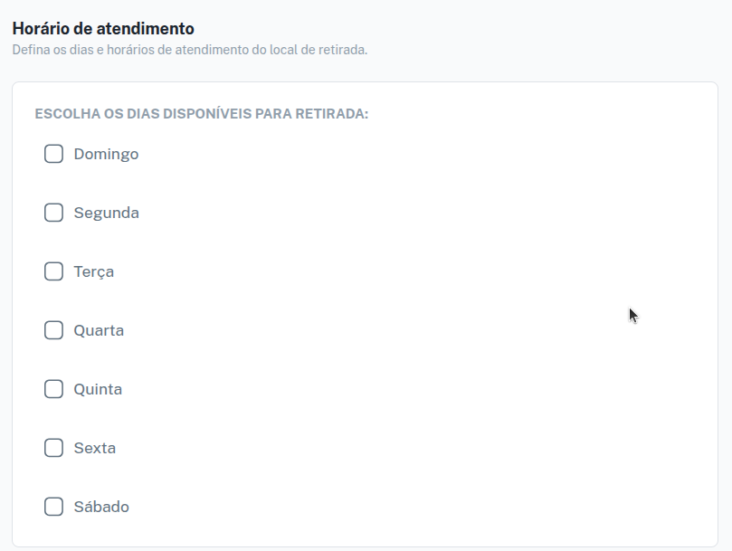 Configuração de dias e horários