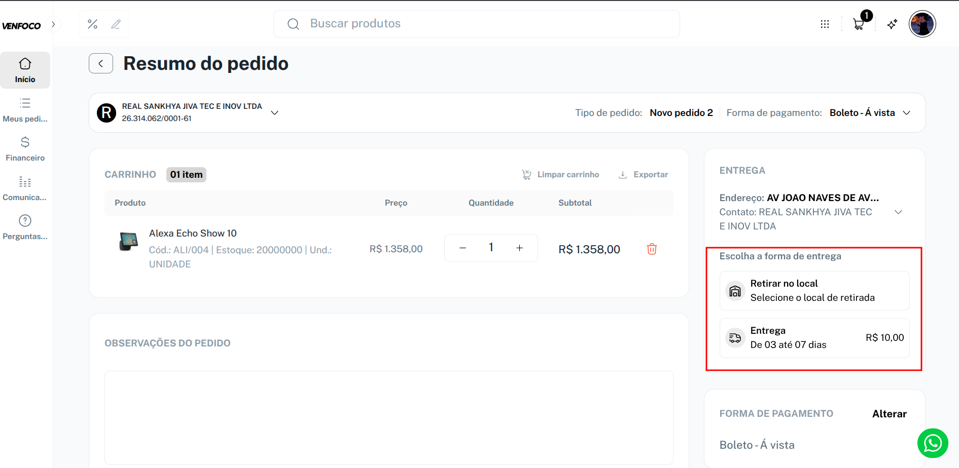 Visualização entrega manual no portal
