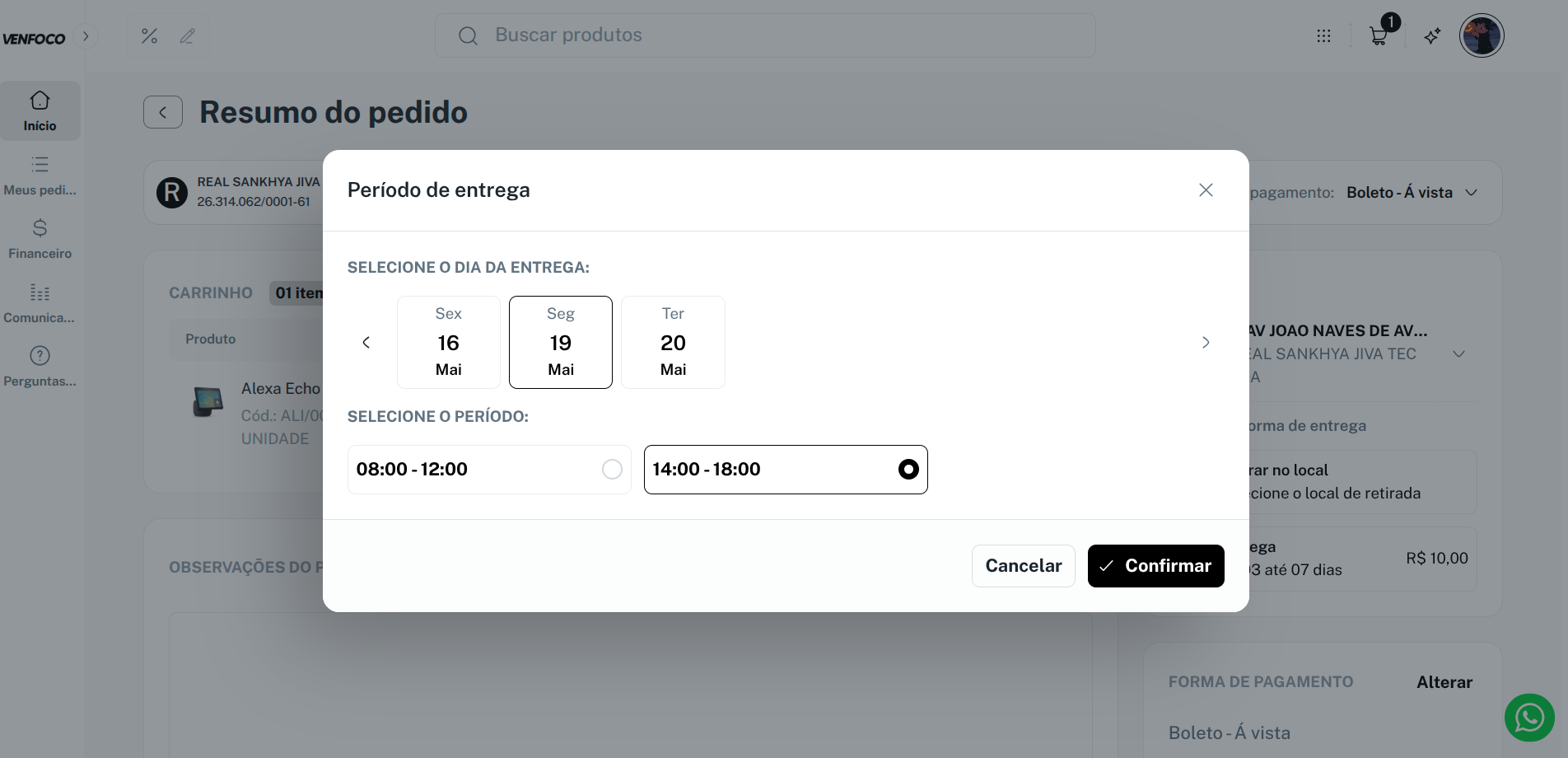Visualização entrega agendada no portal